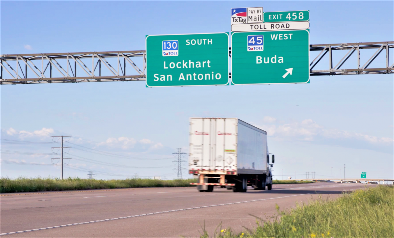 Passenger And Heavy Truck Traffic Surged 62 On Southern Sections Of SH   Sh130signagewithtruck 2 1280x774 